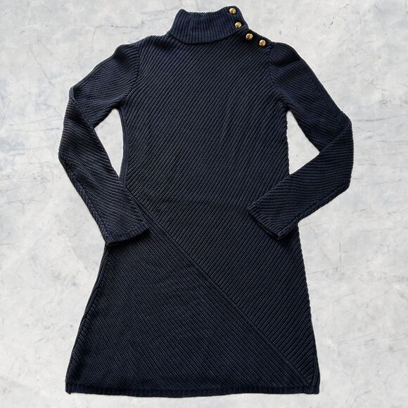 Tory Burch Brodie Tunic Sweater Dress Navy Blue Turtleneck Long Sleeve - Size XS - Picture 1 of 9